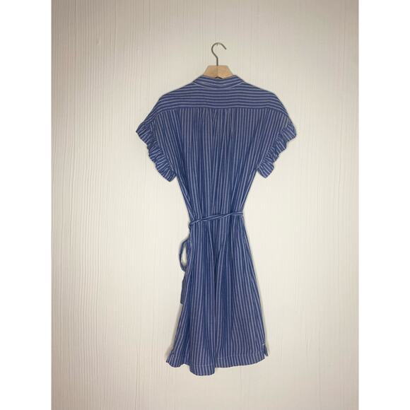 ISABELLA SINCLAIR Chambray Pinstripe Flutter Sleeve Mini Cotton Dress US LARGE - Picture 12 of 16